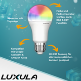 LED RGB+CCT Leuchtmittel, E27, A60, 9W, 906lm, SMART, Tuya App steuerbar.