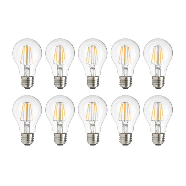 10er Pack LED Filament Leuchtmittel E27, A60, 7W, 700lm, 2700K, transparentes Glas.