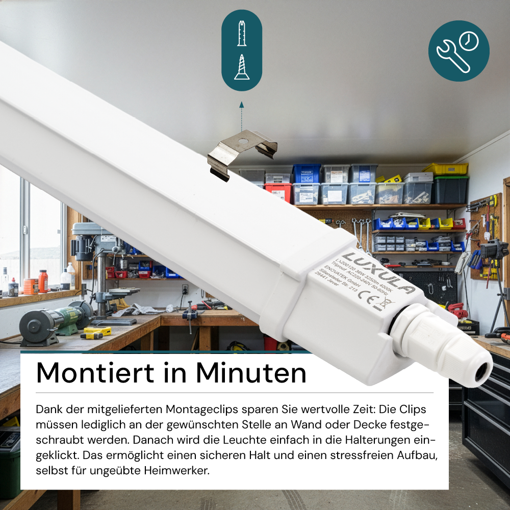 10er Set LED Feuchtraumleuchte, 36W, 3250lm, 4000K, 1200mm, IP65, mit Quick Connector