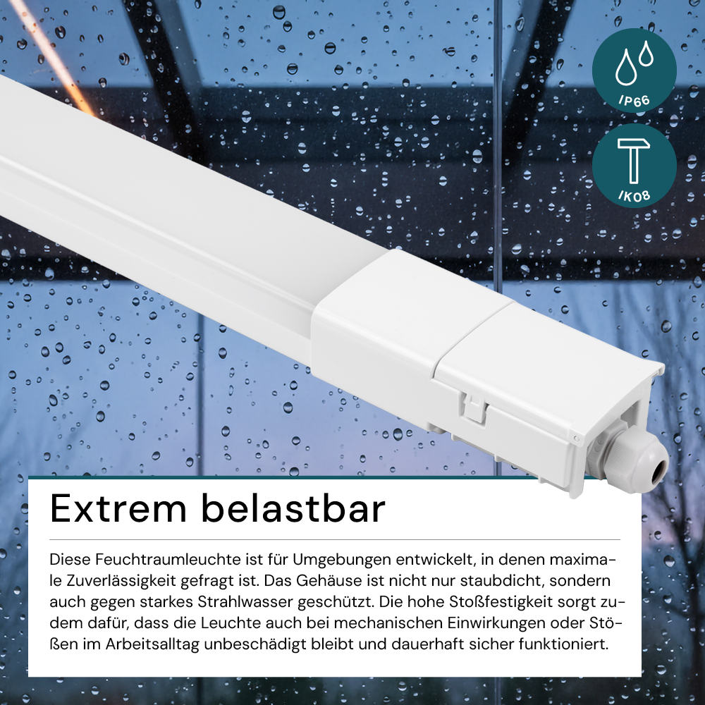 LED Feuchtraumleuchte, 150 cm, 45 W, 5175  lm, 4000 K (neutralweiß), IP66, durchschleifbar, Fast Connector