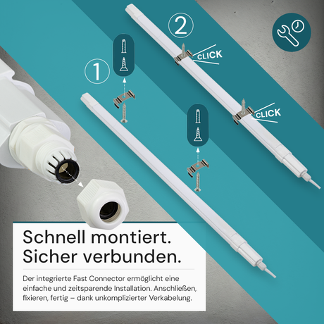 LED Feuchtraumleuchte, 60 cm, 9 W, 990 lm, 4000 K (neutralweiß), IP65, Fast Connector