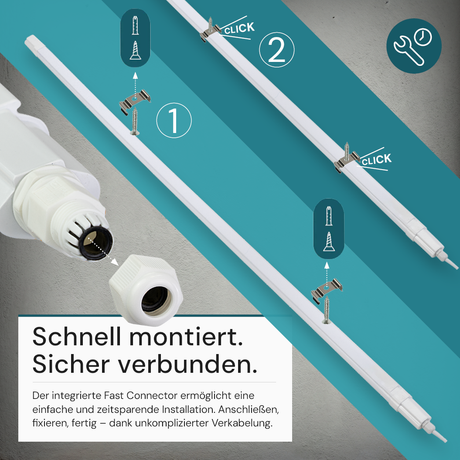 LED Feuchtraumleuchte, 150 cm, 24 W, 2640 lm, 4000 K (neutralweiß), IP65, Fast Connector