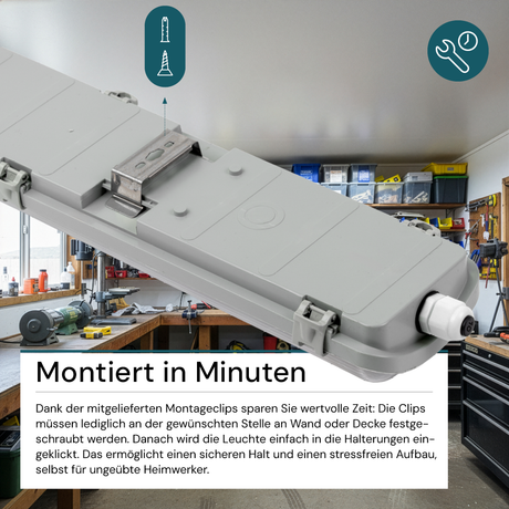 LED Wannenleuchte Gehäuse für 2x LED-Röhren T8, 120cm, IP65, IK08