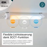 LED Feuchtraumleuchte, 60 cm, 20W-16W-12W einstellbar, max. 2447 lm, 3CCT,IP65, IK08,  rund, durchschleifbar.