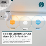 LED Feuchtraumleuchte, 120 cm, 40W-34W-28W einstellbar, max. 5558 lm, 3CCT,IP65, IK08,  rund, durchschleifbar.