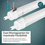 LED Feuchtraumleuchte, 120 cm, 40W-34W-28W einstellbar, max. 5558 lm, 3CCT,IP65, IK08,  rund, durchschleifbar.