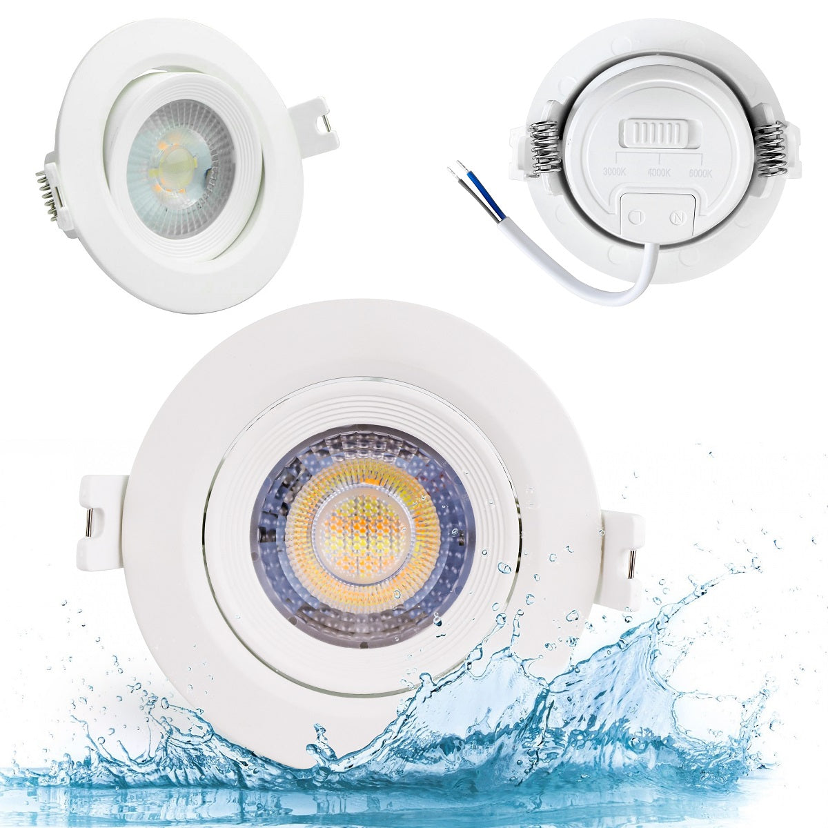 8er Set LED CCT Downlight schwenkbar, 7W, 718lm, 38°, IP44, 3000K-4000K-6000K einstellbar.