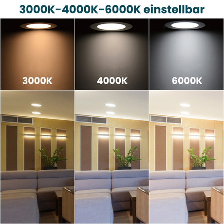 2er Set LED CCT Downlight schwenkbar, 7W, 718lm, 38°, IP44, 3000K-4000K-6000K einstellbar.