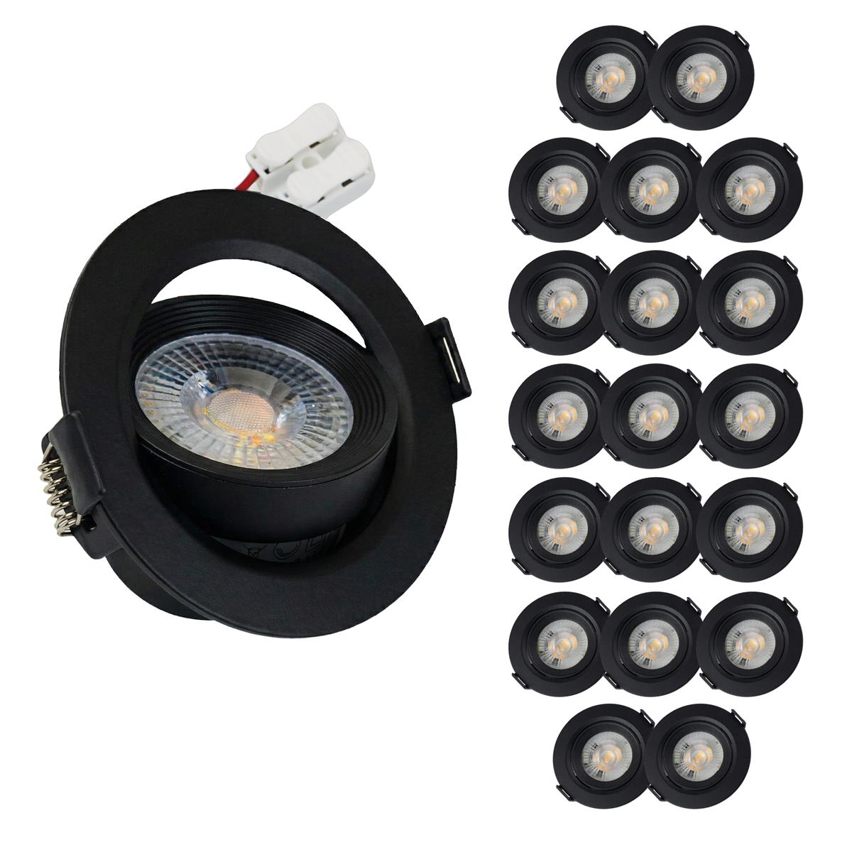 LED CCT Downlight, dimmbar, schwenkbar, in Schwarz, 5 W, 450 lm, 3000 - 6500 K (einstellbar), 38°, Einbaustrahler
