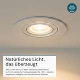 LED CCT Downlight, dimmbar, schwenkbar, in Weiß, 5 W, 450 lm, 3000 - 6500 K (einstellbar), 38°, Einbaustrahler