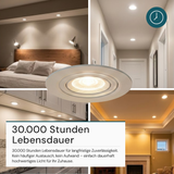 LED Downlight, schwenkbar, in Weiß, 7 W, 600 lm, 3000 K (warmweiß), 38°, Einbaustrahler