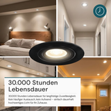 LED Downlight, schwenkbar, in Schwarz, 7 W, 600 lm, 3000 K (warmweiß), 38°, Einbaustrahler