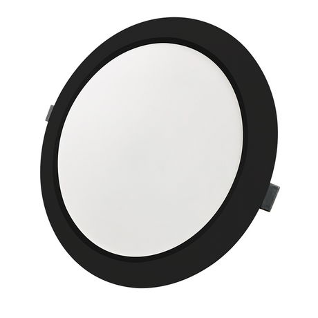 LED Einbauleuchte in Schwarz, 6 W, 230 V, IP44-geschützt, 600 lm, Lichtfarbe einstellbar, Ø117x25 mm, Einbaustrahler mit Diffusor, Badezimmer Deckenleuchte