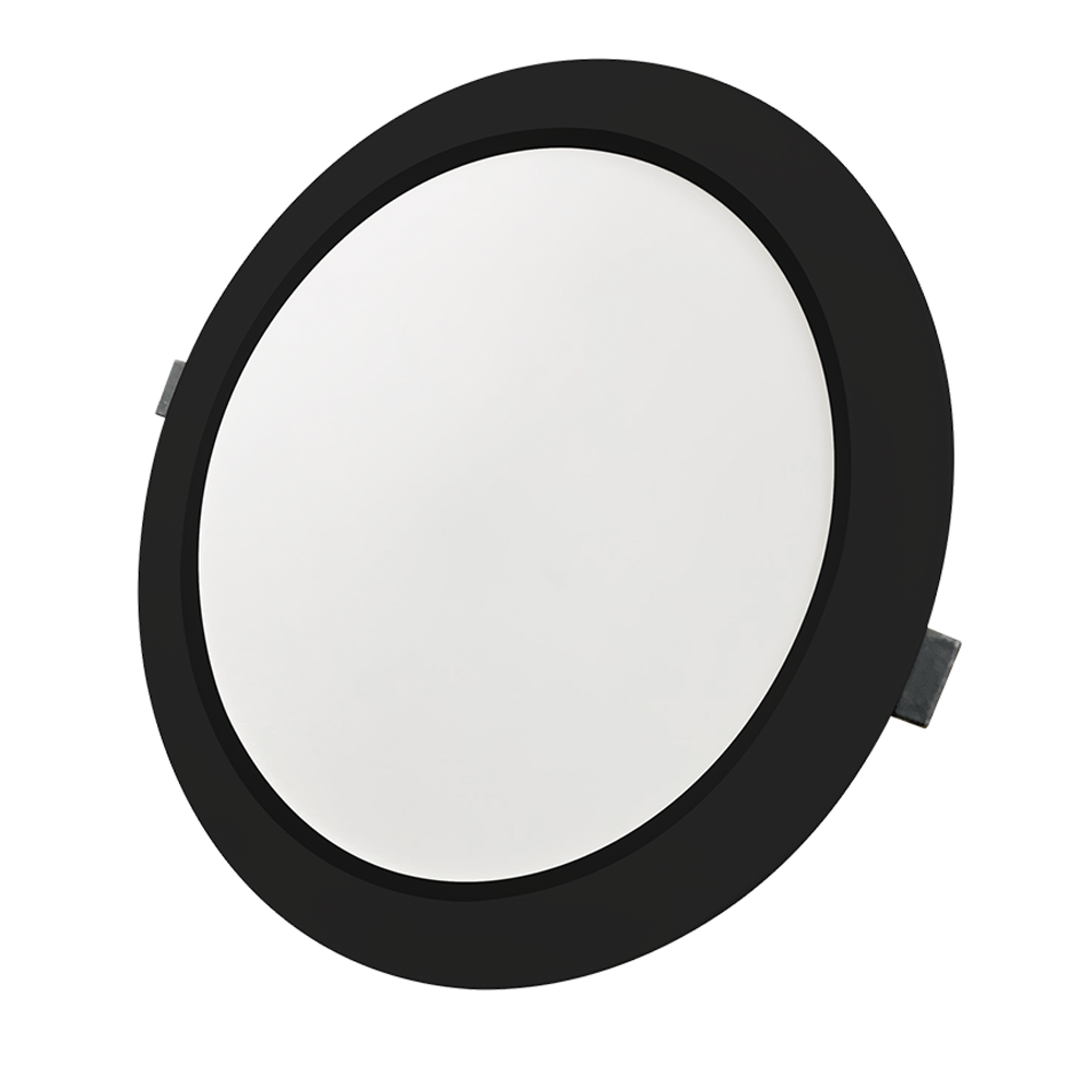 LED Einbauleuchte in Schwarz, 12 W, 230 V, IP44-geschützt, 1200 lm, Lichtfarbe einstellbar, Ø173x26 mm, Einbaustrahler mit Diffusor, Badezimmer Deckenleuchte