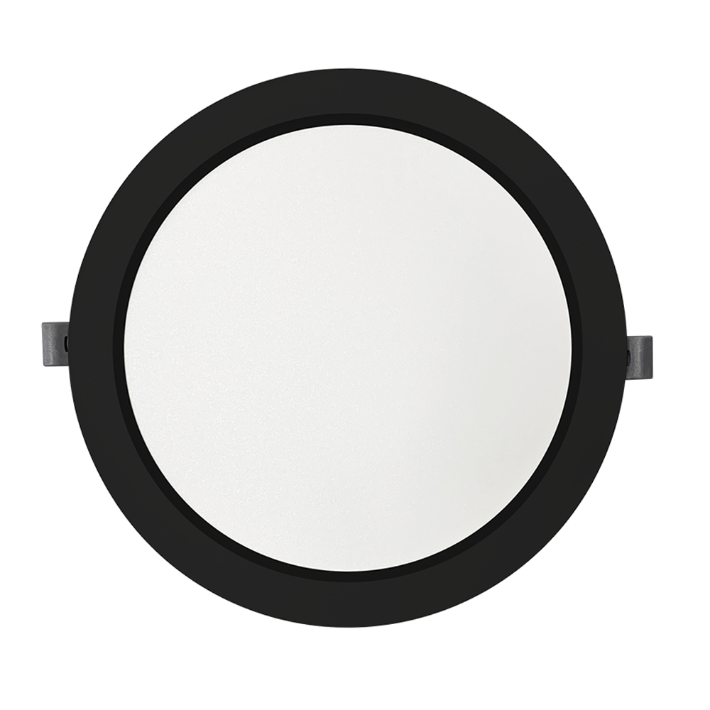 LED Einbauleuchte in Schwarz, 18 W, 230 V, IP44-geschützt, 1800 lm, Lichtfarbe einstellbar, Ø221x27 mm, Einbaustrahler mit Diffusor, Badezimmer Deckenleuchte