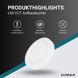 LED CCT Aufbauleuchte, 6W, 525 lm, ø122x35mm, 3000-4000-6000K einstellbar, mit Diffusor, rund.