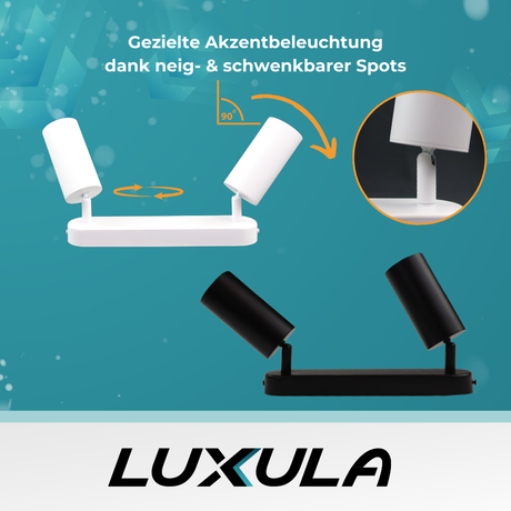 3er Pack Schwenkbarer LED Aufbauspot mit GU10 Fassung, 2-flammig, weiß, IP20, Aluminium.