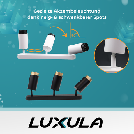 Schwenkbarer LED Aufbauspot mit GU10 Fassung, 3-flammig, weiß/schwarz, IP20, Aluminium.