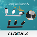 Schwenkbarer LED Aufbauspot mit GU10 Fassung, 3-flammig, schwarz/gold, IP20, Aluminium.