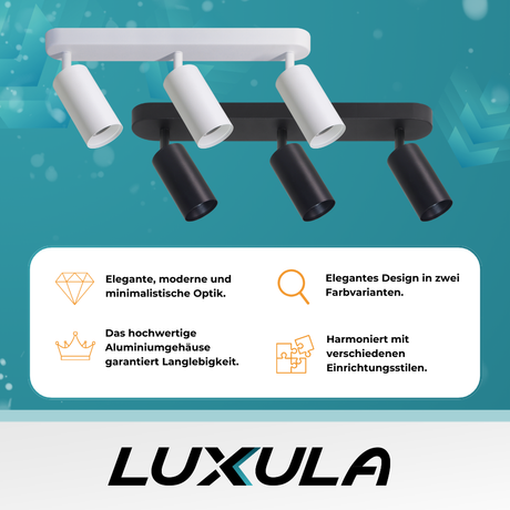 3er Pack Schwenkbarer LED Aufbauspot mit GU10 Fassung, 3-flammig, schwarz, IP20, Aluminium.