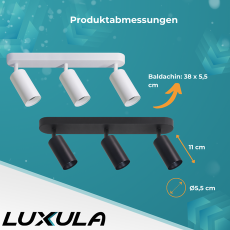 Schwenkbarer LED Aufbauspot mit GU10 Fassung, 3-flammig, schwarz, IP20, Aluminium.