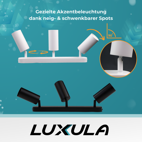 3er Pack Schwenkbarer LED Aufbauspot mit GU10 Fassung, 3-flammig, schwarz, IP20, Aluminium.