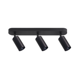 Schwenkbarer LED Aufbauspot mit GU10 Fassung, 3-flammig, schwarz, IP20, Aluminium.