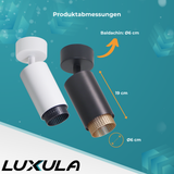6er Pack Schwenkbarer LED Aufbauspot mit GU10 Fassung, schwarz/gold, IP20, Aluminium.