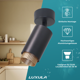 3er Pack Schwenkbarer LED Aufbauspot mit GU10 Fassung, schwarz/gold, IP20, Aluminium.