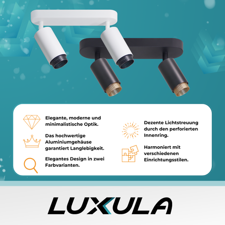 Schwenkbarer LED Aufbauspot mit GU10 Fassung, 2-flammig, schwarz/gold, IP20, Aluminium.
