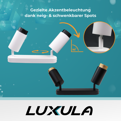 Schwenkbarer LED Aufbauspot mit GU10 Fassung, 2-flammig, weiß/schwarz, IP20, Aluminium.