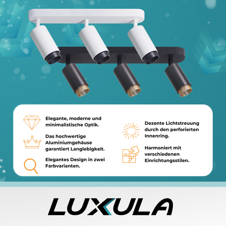 Schwenkbarer LED Aufbauspot mit GU10 Fassung, 3-flammig, weiß/schwarz, IP20, Aluminium.