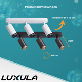 Schwenkbarer LED Aufbauspot mit GU10 Fassung, 3-flammig, schwarz/gold, IP20, Aluminium.