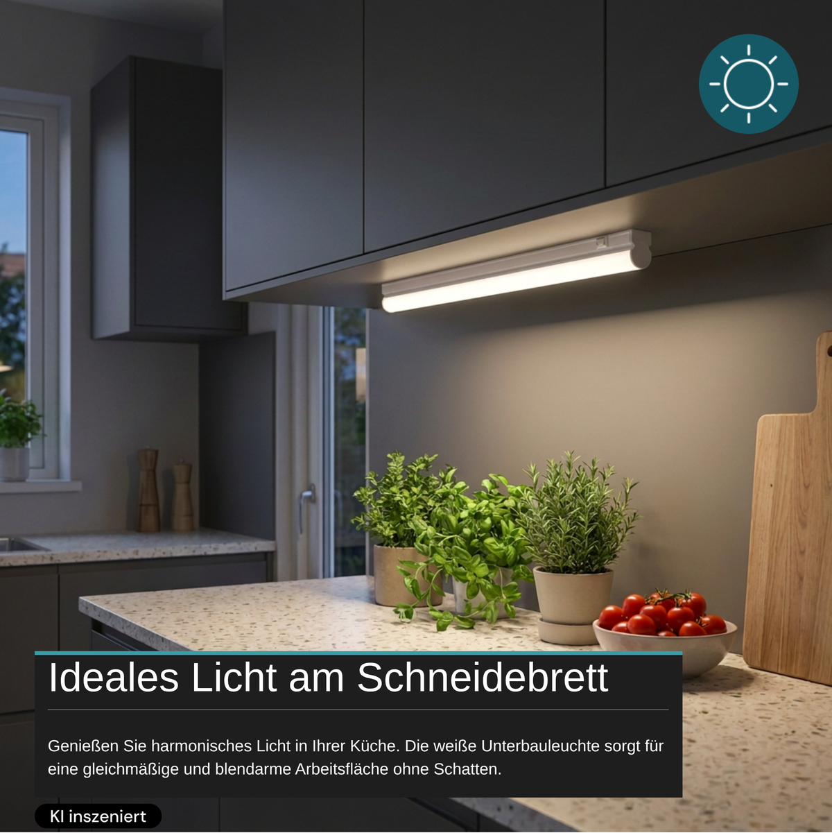 LED-Unterbauleuchte in Weiß, mit Schalter, 57 cm, 8 W, 720 lm, 4500 K (neutralweiß), erweiterbar, Küchen- und Schrankbeleuchtung