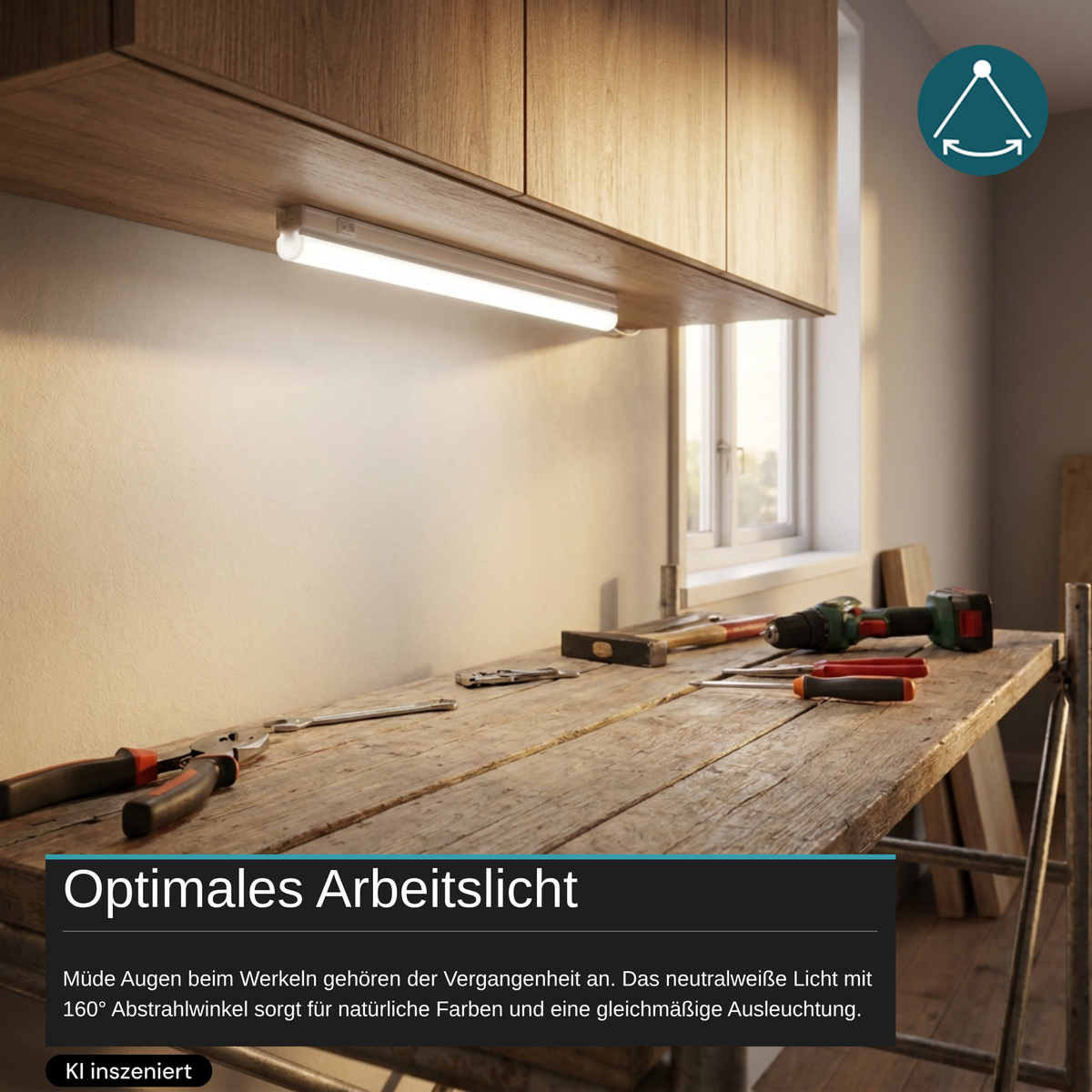 LED-Unterbauleuchte in Weiß, mit Schalter, 57 cm, 8 W, 720 lm, 4500 K (neutralweiß), erweiterbar, Küchen- und Schrankbeleuchtung