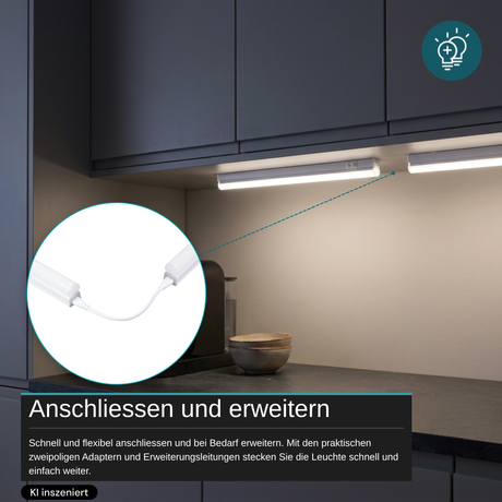 LED-Unterbauleuchte in Weiß, mit Schalter, 57 cm, 8 W, 720 lm, 4500 K (neutralweiß), erweiterbar, Küchen- und Schrankbeleuchtung