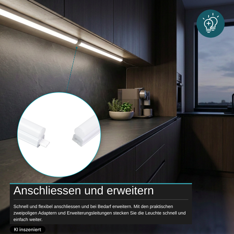 LED-Unterbauleuchte in Weiß, mit Schalter, 117 cm, 16 W, 1440 lm, 4500 K (neutralweiß), erweiterbar, Küchen- und Schrankbeleuchtung