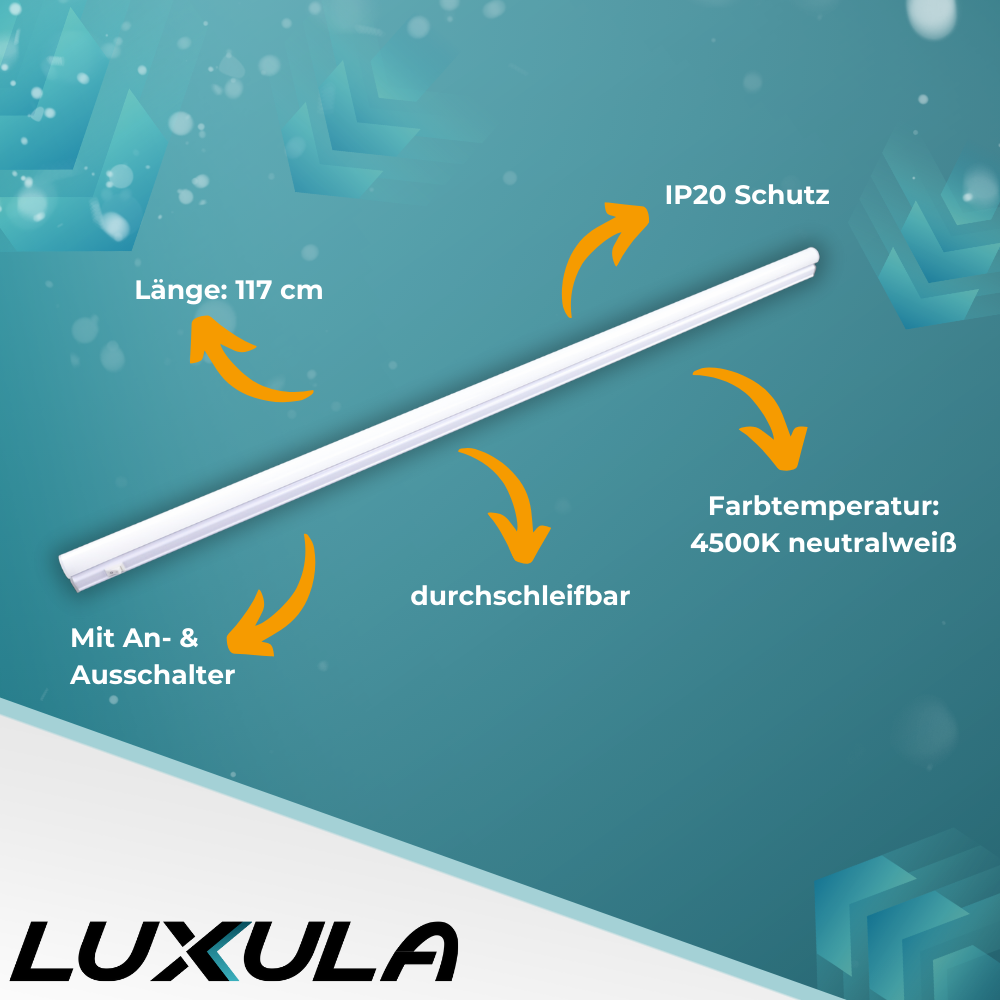 LED-Unterbauleuchte in Weiß, mit Schalter, 117 cm, 16 W, 1440 lm, 4500 K (neutralweiß), erweiterbar, Küchen- und Schrankbeleuchtung.
