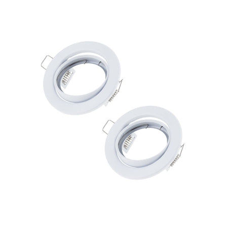 2er-Pack Einbauringe inkl. 2xAnschlussleitungen, 2xGU10 Leuchtmittel und 4xAnschlussklemme, warmweiß (2700K), matt weiß, rund, schwenkbar.