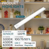 LED Schrankbeleuchtung mit Bewegungsmelder, Silberton, 60 cm, dimmbar, einstellbare Lichtfarbe, USB-aufladbar, einfache Befestigung, Unterbauleuchte