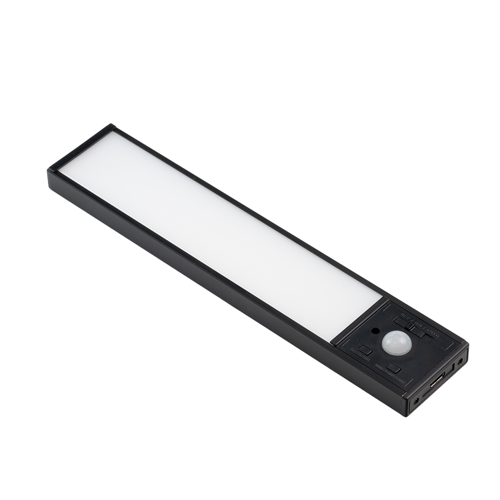 LED Schrankbeleuchtung mit Bewegungsmelder, schwarz, 20 cm, dimmbar, einstellbare Lichtfarbe, USB-aufladbar, einfache Befestigung, Unterbauleuchte