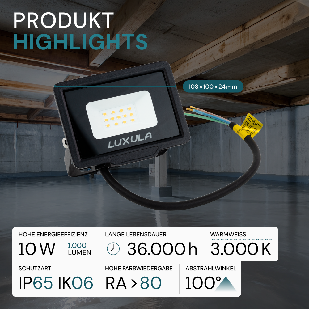 2er Pack LED-Fluter, 10 W, 4000 K (neutralweiß), 1000 lm, schwarz, IP65.