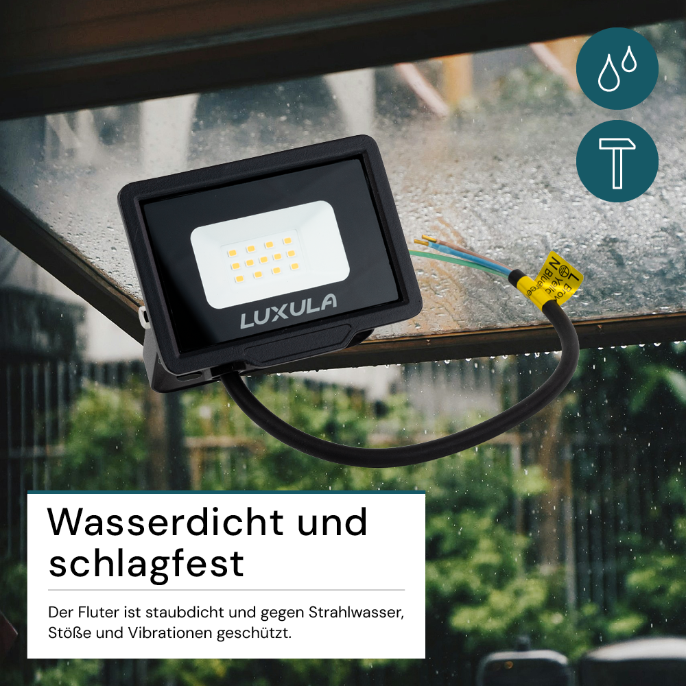 LED-Fluter, 10 W, 4000 K (neutralweiß), 1000 lm, schwarz, IP65.