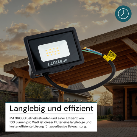 LED-Fluter, 10 W, 3000 K (warmweiß), 1000 lm, schwarz, IP65.