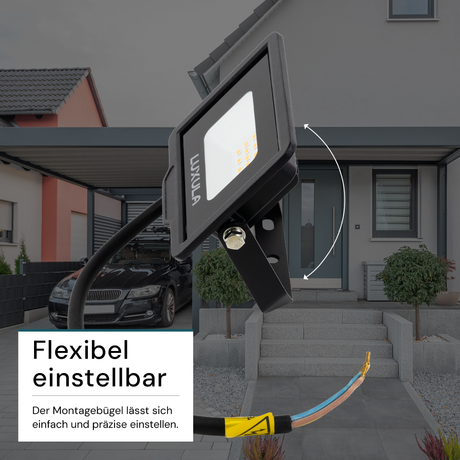 LED-Fluter, 10 W, 3000 K (warmweiß), 1000 lm, schwarz, IP65.
