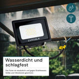 LED-Fluter, 20 W, 3000 K (warmweiß), 2000 lm, schwarz, IP65.