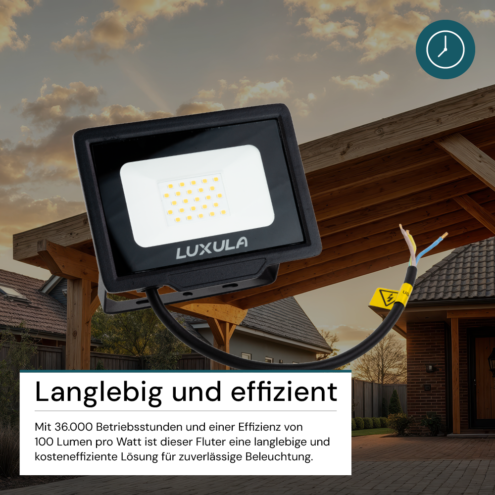 LED-Fluter, 20 W, 4000 K (neutralweiß), 2000 lm, schwarz, IP65.