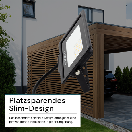 LED-Fluter, 20 W, 3000 K (warmweiß), 2000 lm, schwarz, IP65.