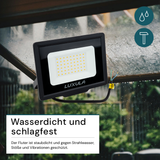 LED-Fluter, 50 W, 3000 K (warmweiß), 5000 lm, schwarz, IP65.