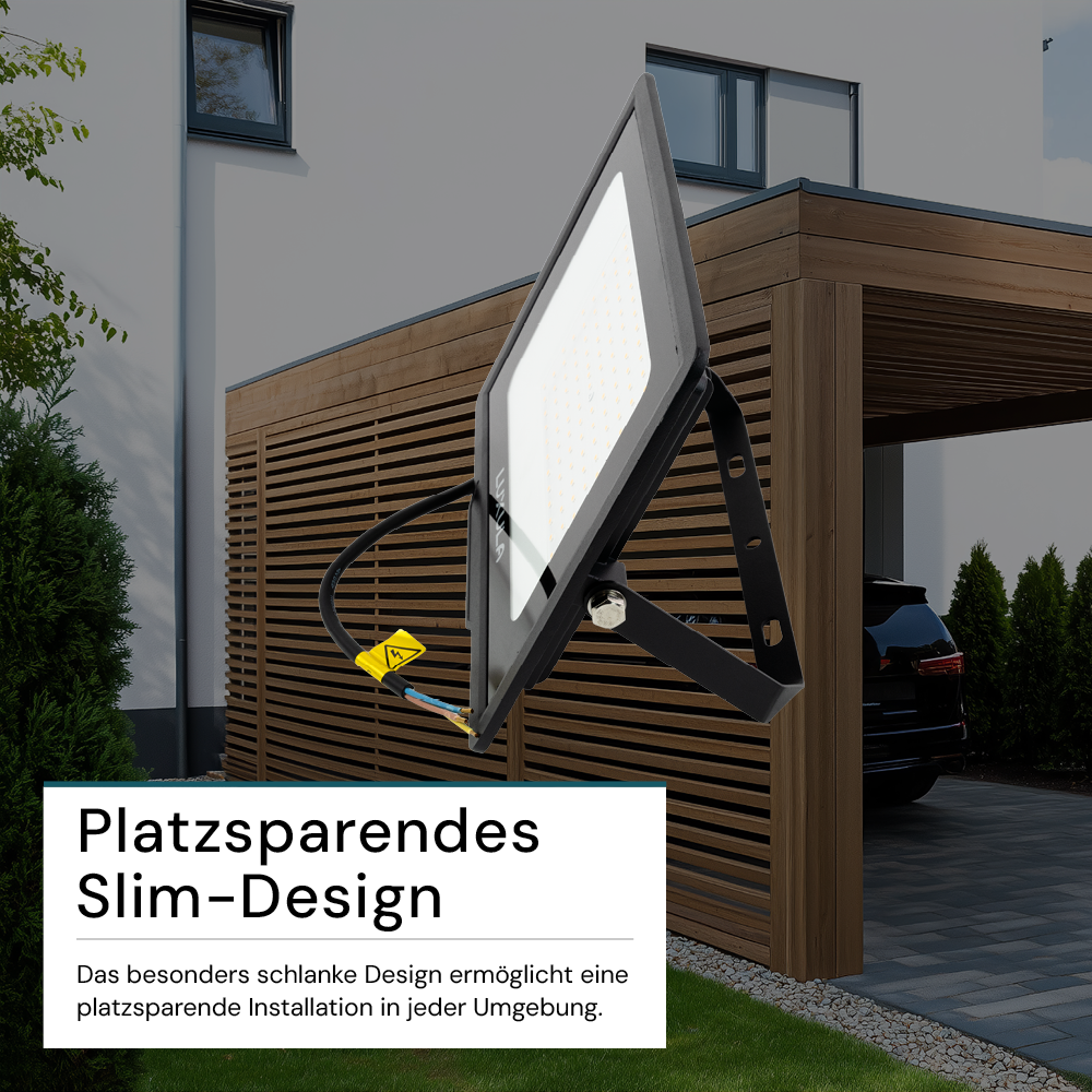 LED-Fluter, 100 W, 3000 K (warmweiß), 10000 lm, schwarz, IP65.